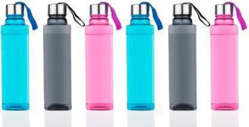CLARIPLUS SQUARE SHAPE WATER BOTTLE SET WITH PREMIUM STAINLESS STEEL CAP 1000 ml 1000 ml Bottle  (Pack of 6, Multicolor, Plastic)
