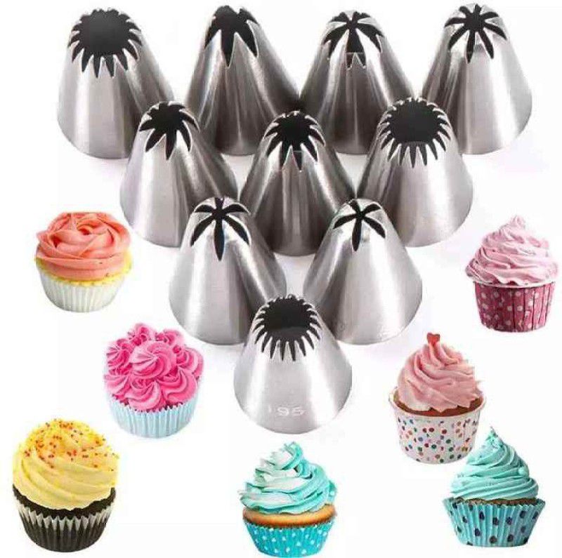 kyamison Combo Set of Nozzles for Cake Icing decoration Stainless Steel Petal Icing Nozzle  (Steel Pack of 10)