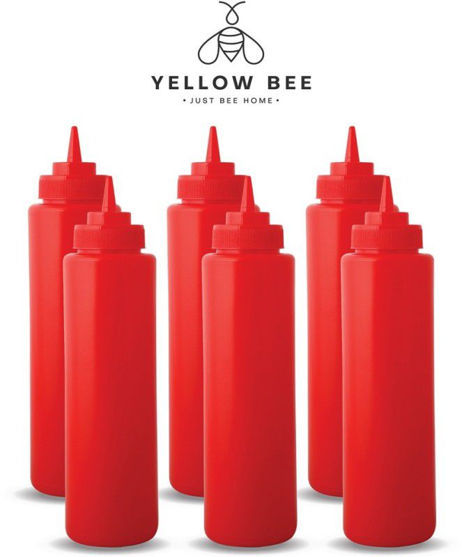 Yellow Bee BPA Free Red Color 24 Oz (708 ML) Squeeze Bottle - Pack of 6 708 ml Bottle  (Pack of 6, Red, Plastic)
