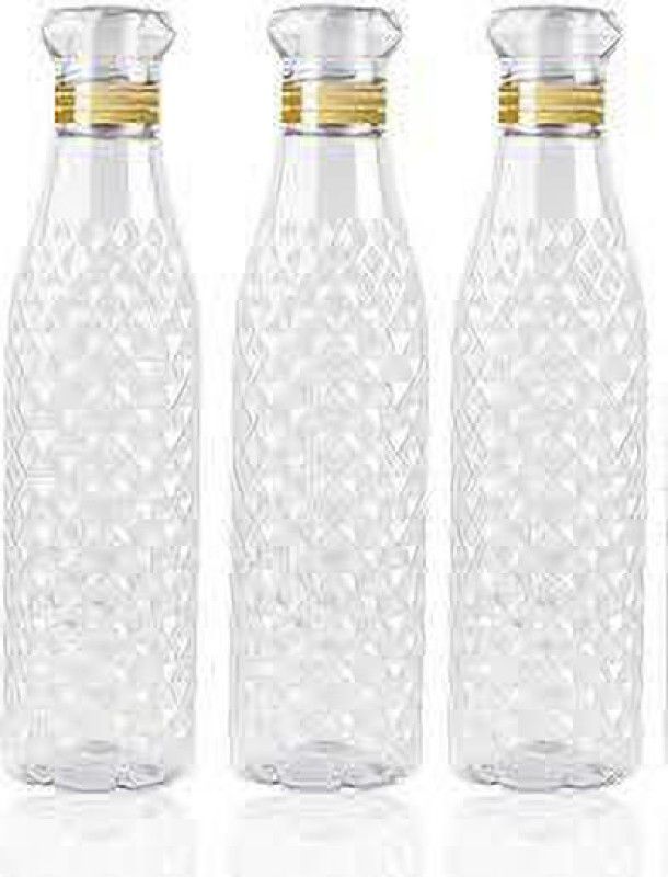 JIGSHTIAL Crystal Clear Water Bottle for Fridge, for Home Office Gym School Boy, Unbreakable 1000 ml Bottle  (Pack of 3, Clear, PET)