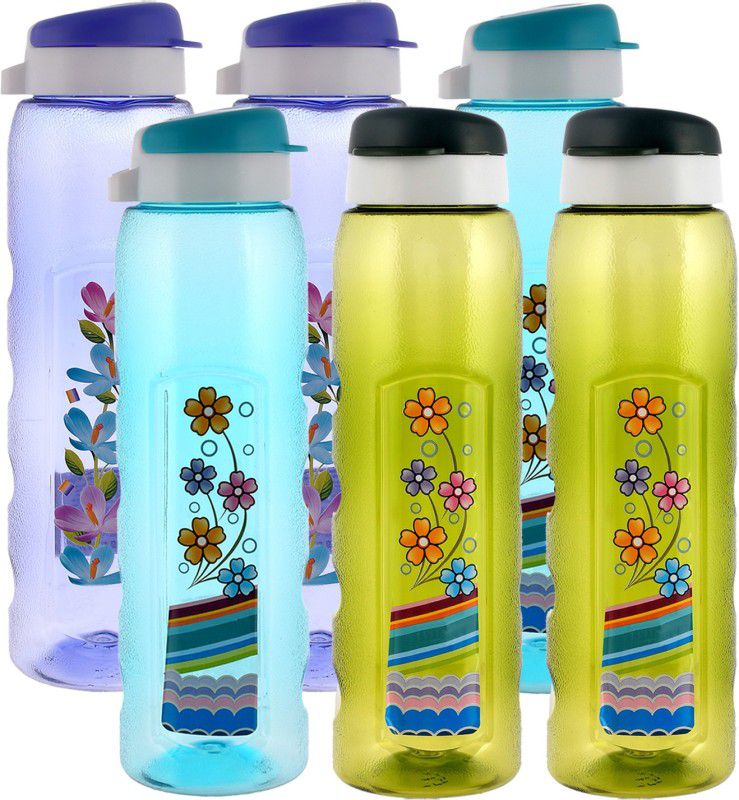 KUBER INDUSTRIES Unbreakable BPA Plastic WaterBottle With Sipper-1 Ltr,Packof 6 (Pruple&Blue&Green) 1000 ml Bottle  (Pack of 6, Multicolor, Plastic)