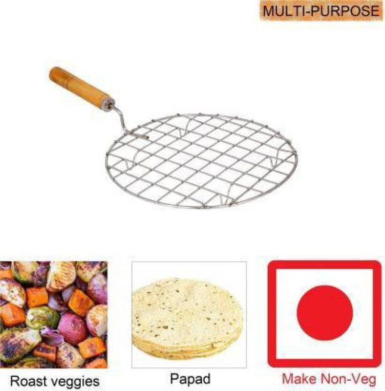 finality Small Papad Roaster Chapati Roti Jali With Wooden Hendel (Pack of2) 1 kg Roaster  (Silver)