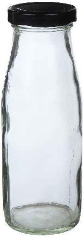 Kaushal Packaging works Glass Milk Bottle |Glass Milk Shake Bottle| Glass Freezer Water Bottle 200 ml Bottle  (Pack of 4, Clear, Black, Glass)