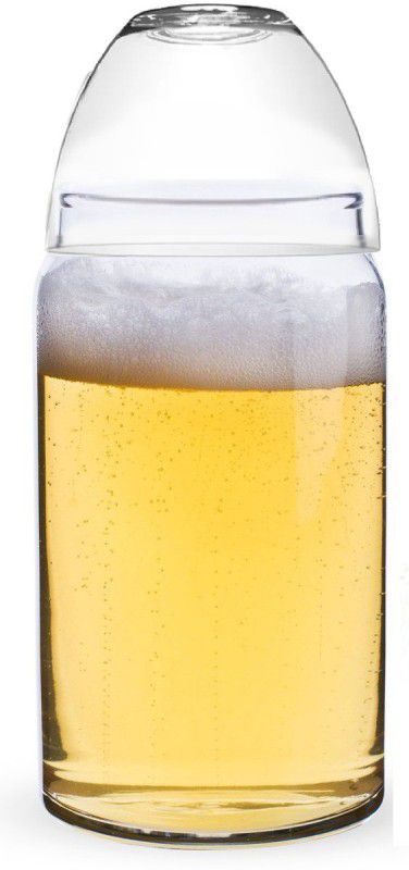 HALO NATION Beer Can Shaped Glass Bottle With Drinking Cup- Bedside Carafe Jug Glass Cup Lid 1000 ml Bottle With Drinking Glass  (Pack of 1, Clear, Glass)