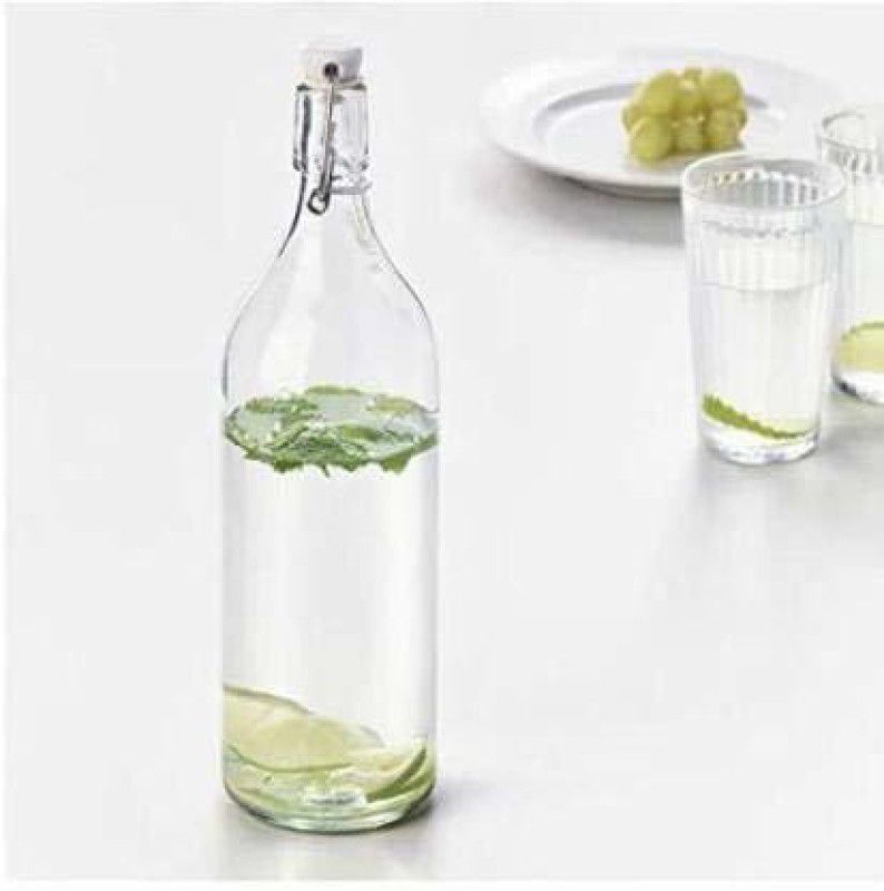 PR Star by PR Star PRWB Transparent Crystal Glass Water/Juice/Milk /Storage Bottle Pack of 2 1000 ml Bottle  (Pack of 1, Clear, Glass)