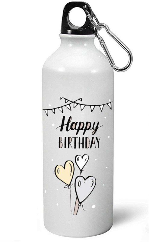 MUGKIN HBS79 Happy Birthday Printed WHITE Aluminium bottle *Too Light In Weight*-ml 750 Bottle  (Pack of 1, White, Aluminium)