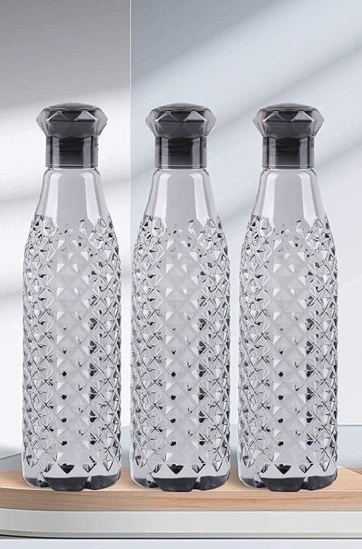 batwada export Crystal Clear Water Bottle Set of 3 1litre, Plastic Fridge Water Bottle Set 1000 ml Bottle  (Pack of 3, Black, Plastic)
