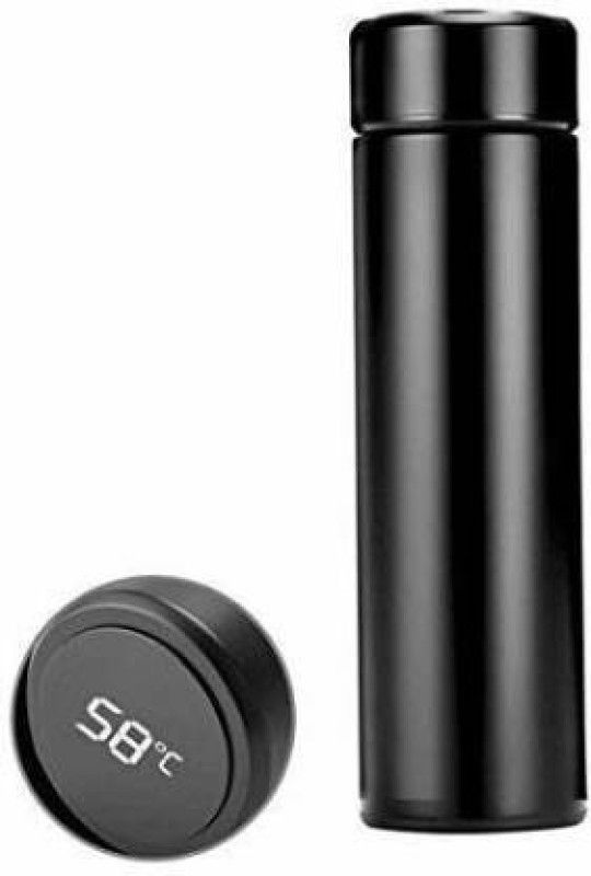 Sarju Creation Portable Thermos Double Layer Insulated Straight Cup Thermal Bottle SRC1006 499 ml Flask  (Pack of 1, Black, Steel)