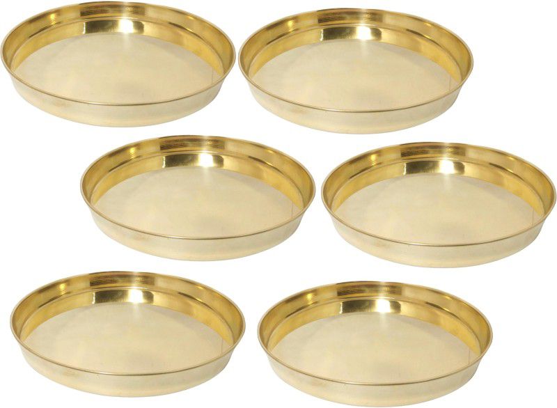 A&H Brass Traditional Dinner Plate / Thali / Heavy Gauge Khumcha / Full Plate Set of 6 pc For Pooja & Serving Purpose ( Plain Design Tableware & Serveware , [ 11 inch ] 27 cm Each) - 6 Pieces Dinner Plate  (Pack of 6)