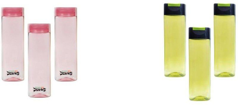 R.sons Plastic Zing Square with Flip Top Cap, 1000 ML, Pack of 6 Water Bottle 1000 ml Bottle  (Pack of 6, Pink, Plastic)
