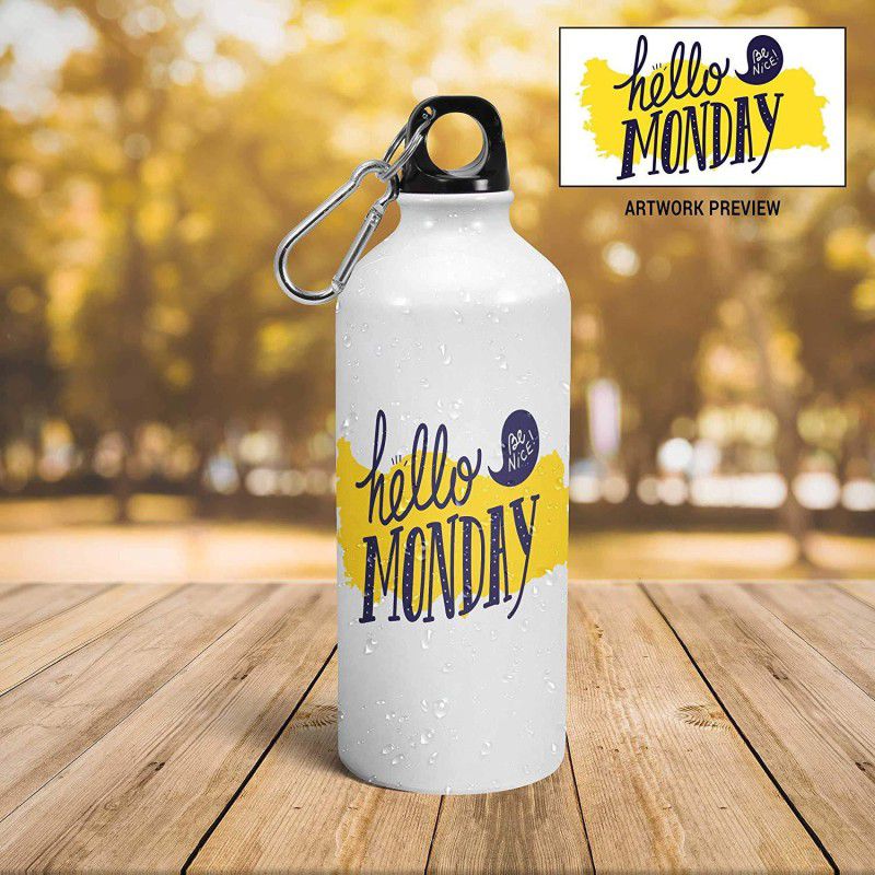 iKraft Hello Monday Printed Sport Bottle 600ml-Quotes Water Bottle for Indoor 600 ml Bottle  (Pack of 1, White, Steel)