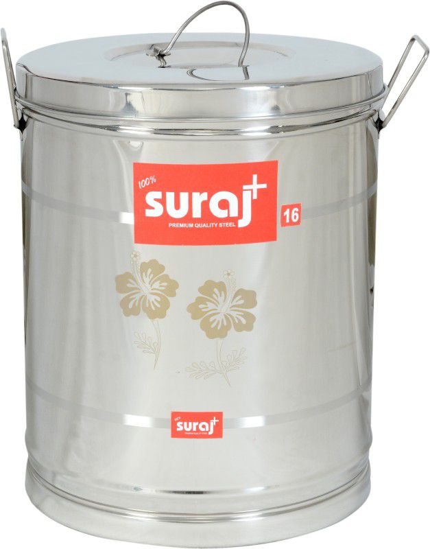 suraj Stainless Steel Box/Drum/Atta/Rice Drum for Storage with Lid, Capacity: 35 Litre 35 L Drum  (Silver, Pack of 1)