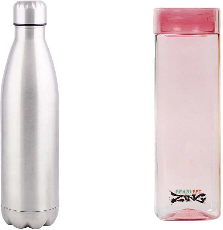 R.sons PROCASA. COLA C30 Stainless Steel Water Bottle, 1000ML, Set of 2 1000 ml Bottle  (Pack of 2, Silver, Pink, Steel, Plastic)