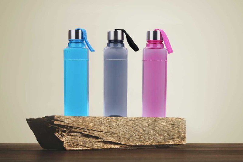 Square Shape Water Bottle set With Premium Steel Cap, 1000 ml Bottle (Pack of 3) 1000 ml Bottle  (Pack of 3, Pink, Plastic)