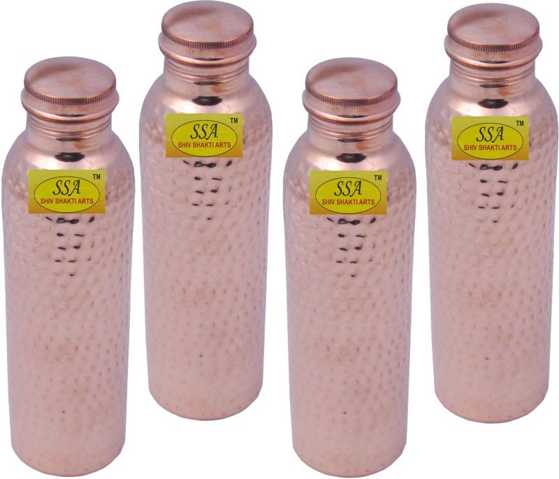 Shivshakti Arts Set Of 4 Q7 Hammered Designed With Lid 850 ml Bottle  (Pack of 4, Brown, Copper)