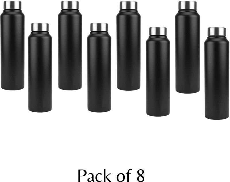 fastgear Pack of 8 Water Bottle with Sipper cap for Home/Office/Gym/SchoolKids(Black) 1000 ml Bottle  (Pack of 8, Black, Steel)