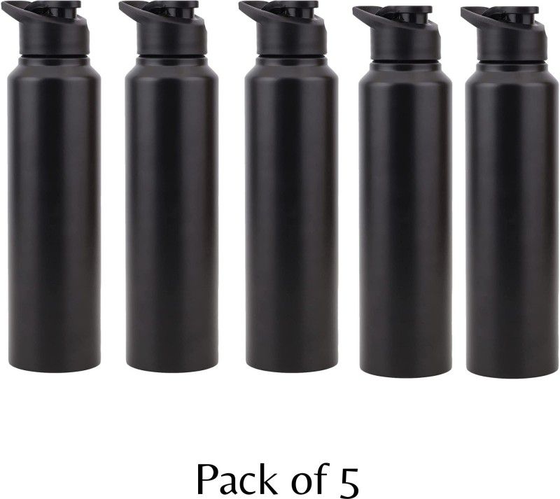 fastgear Pack of 5 Water Bottle with Sipper cap for Home/Office/Gym/SchoolKids(Black) 1000 ml Bottle  (Pack of 5, Black, Steel)