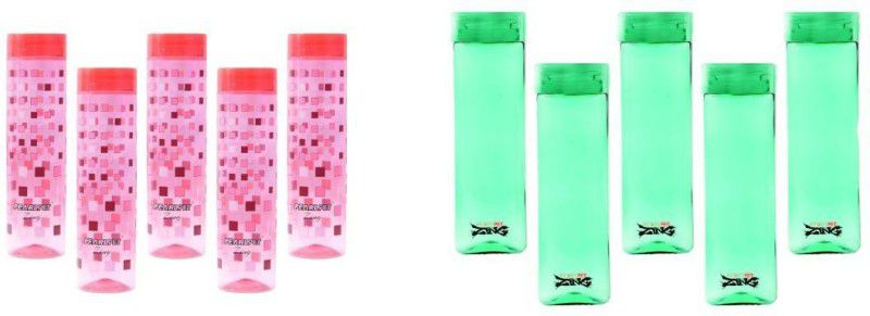 R.sons Plastic Zing Square with Flip Top Cap, 1000 ML, Pack of 10 Water Bottle 1000 ml Bottle  (Pack of 10, Red, Green, Plastic)