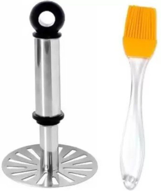 WOW Kitchen WOW Kitchen PavBhaji Masher with Silicone Pastry Brush for Cake Mixer,Baking (pack of 2) Stainless Steel Masher  (Pack of 2)