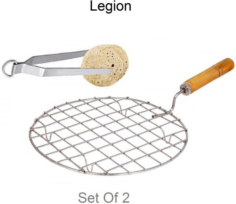 Legion 8 Inch Heavy Roasting Net with 25 CM Heavy Steel Tong, Stainless Steel Wire Roaster, Papad Jali,Roti Grill,Chapati Grill Round Roaster 1 kg Roaster  (Silver)