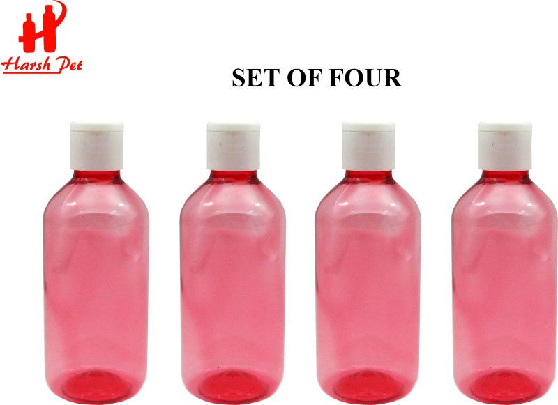Harspet 200ml Empty Refillable Red Fliptop Bottle Set of 4 200 ml Bottle  (Pack of 4, Red, PET)