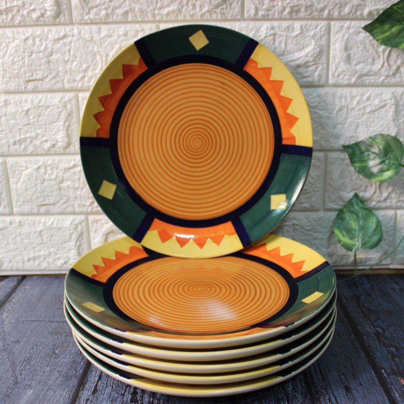 The Artisan Emporium Boho Fiesta Set Of 6 Hand-painted Ceramic Dinner Plate  (Pack of 6, Microwave Safe)