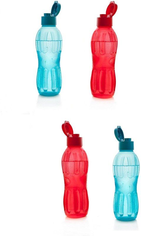 Signoraware Fliptop Plastic Aqua Water Bottle Set 1000 ml Bottle  (Pack of 4, Multicolor, Plastic)