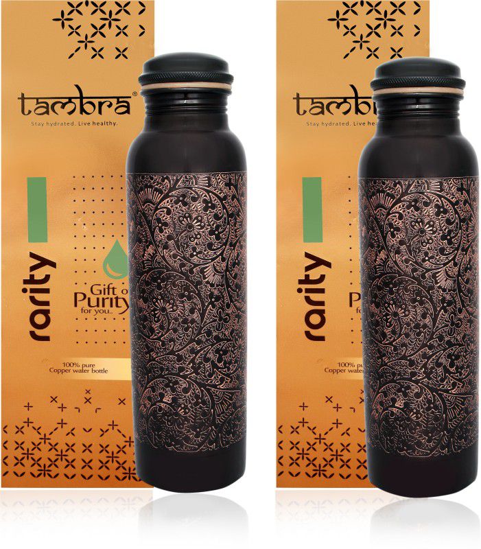 Tambra Rarity Carving Copper Jointless Bottle - Pack of 2 950 ml Bottle  (Pack of 2, Copper, Copper)