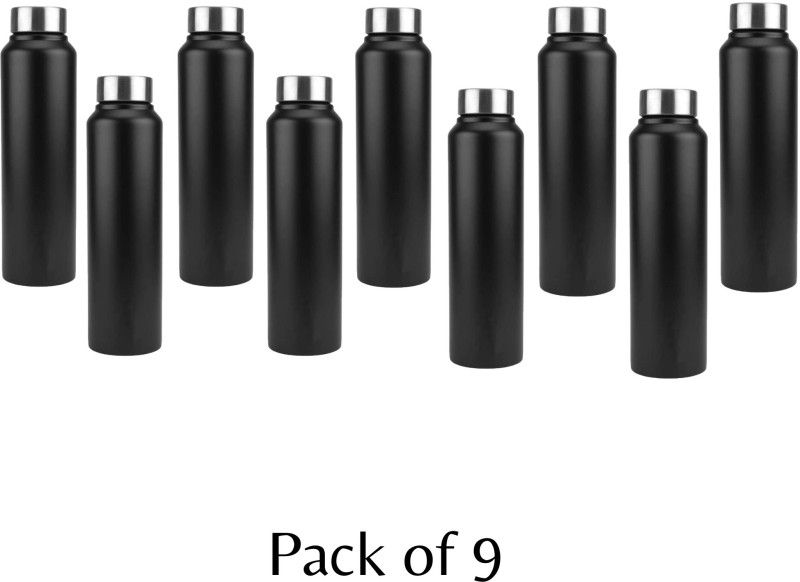 fastgear Pack of 9 Water Bottle with Sipper cap for Home/Office/Gym/SchoolKids(Black) 1000 ml Bottle  (Pack of 9, Black, Steel)