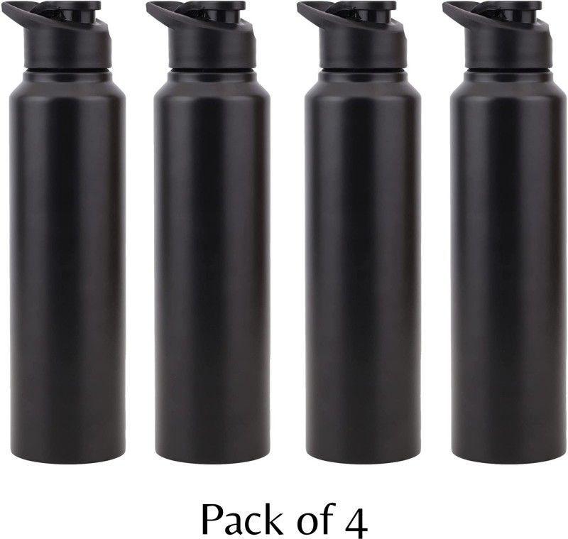 fastgear Pack of 4 Water Bottle with Sipper cap for Home/Office/Gym/SchoolKids(Black) 1000 ml Bottle  (Pack of 4, Black, Steel)