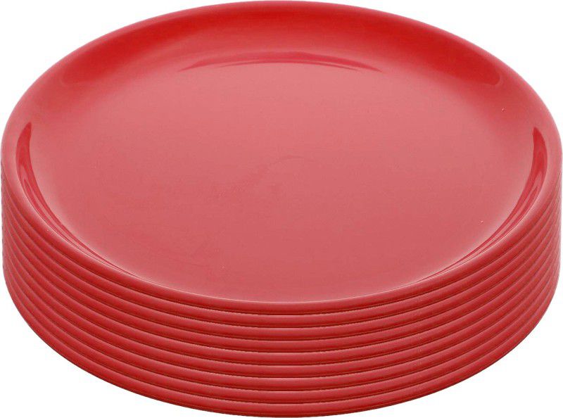 KUBER INDUSTRIES Round Plastic Microwave/Dishwasher Safe Dinner Plates Set For Families, Parties, Daily Use, Set of 9 (Pink) Dinner Plate  (Pack of 9, Microwave Safe)
