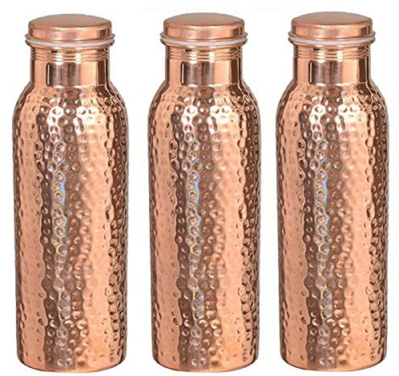 KUBER INDUSTRIES Hammered Lacqour Coated Leak Proof Pure Copper Bottle Set of 3 Pcs 1000 ML Handmade, Ayurveda and Yoga Bottle with Medicinal Benefits-Copper117 1000 ml Bottle  (Pack of 3, Brown, Copper)