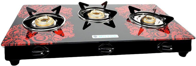 MILTON Premium Manual Ignition LPG Stove - (ISI Certified, Door Step Service) Red Glass Manual Gas Stove  (3 Burners)