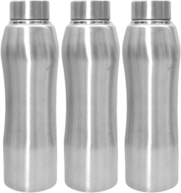 Unicus Curve Shape Single Walled Steel Water Bottle For Fridge/Refrigerator (Set of 3) 1000 ml Bottle  (Pack of 3, Silver, Steel)