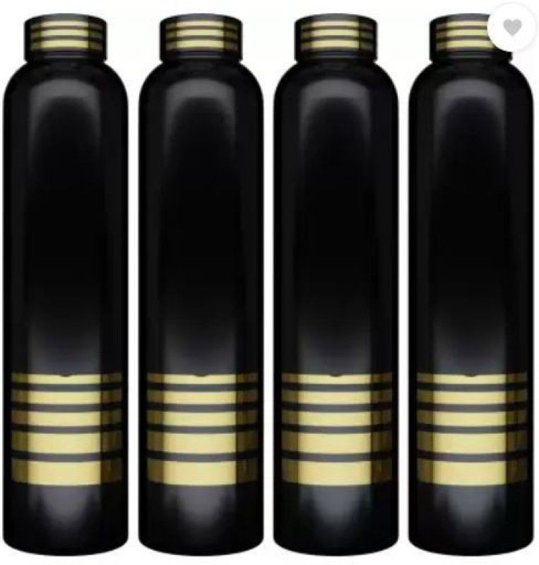 Mello Golden Lining Water Bottle for Fridge, for Home, Unbreakable 1000 ml Bottle. 1000 ml Bottle  (Pack of 4, Black, Plastic)