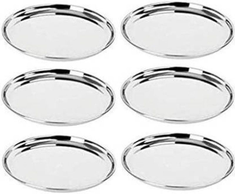 AADITTRAL Stainless steel bhojan thali / Dinner plate 28cm Plate #pp012 Dinner Plate  (Pack of 6, Microwave Safe)