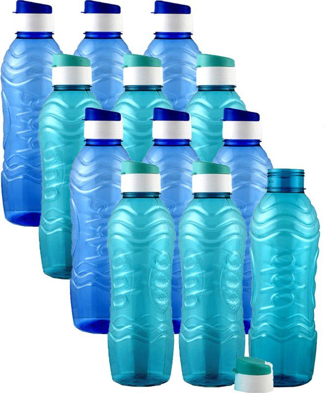 KUBER INDUSTRIES Plastic 12 Pieces Fridge Water Bottle Set with Flip Cap (1000ml, Blue & Sky Blue)- 1000 ml Bottle  (Pack of 12, Multicolor, Plastic)