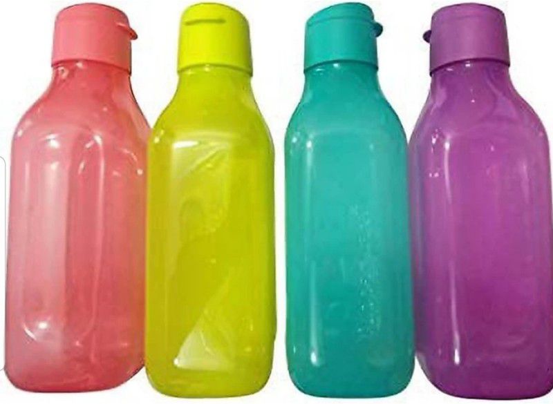 TUPPERWARE AQUASAFE SQUARE FLIPTOP BOTTLES SET OF 4 1000 ml Bottle  (Pack of 4, Multicolor, Plastic)