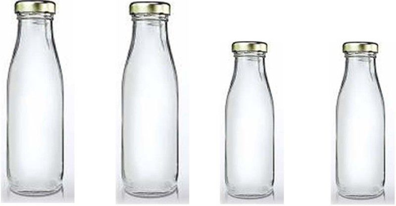 BILAL ANSARI clear hygiene glass water milk juice multipurpose bottle 2(500+300ml) 500 ml Bottle  (Pack of 4, Clear, Glass)