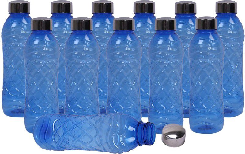 KUBER INDUSTRIES Plastic 12 Pieces Fridge Water Bottle Set with Stainless Steel Lid- 1000 ML (Blue) 1000 ml Bottle  (Pack of 12, Multicolor, Plastic)