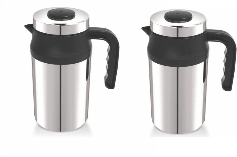 Dynore Thermos For Tea/Coffee Serving Flask/Kettle/Pitcher With Handle Set of 2 1000 ml Flask  (Pack of 2, Silver, Steel)