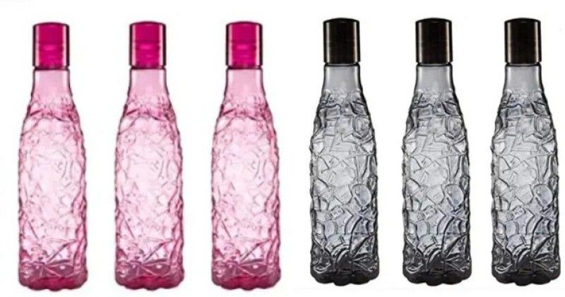 TULWIN Niva’s Exclusive Plastic Water Bottles in Cobra look: Set of 6 (3Pink+3Black) 1000 ml Bottle  (Pack of 6, Pink, Black, Plastic)