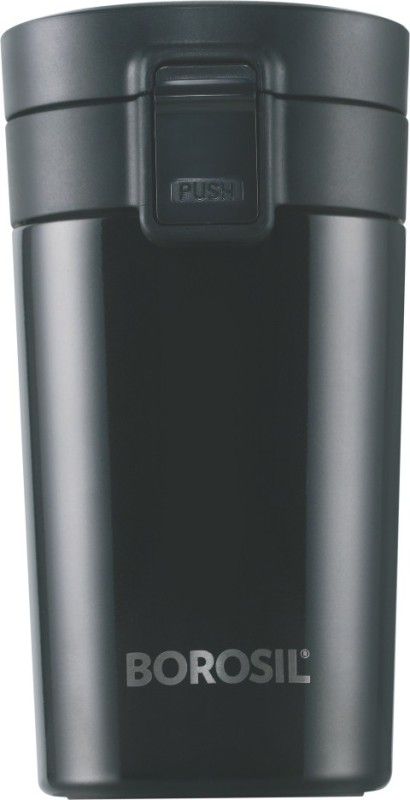Borosil - Vacuum Insulated Hydra Coffeemate Stainless Steel Travel Mug - Spill Proof - Hot and Cold  (Pack of 1, Black, Steel)