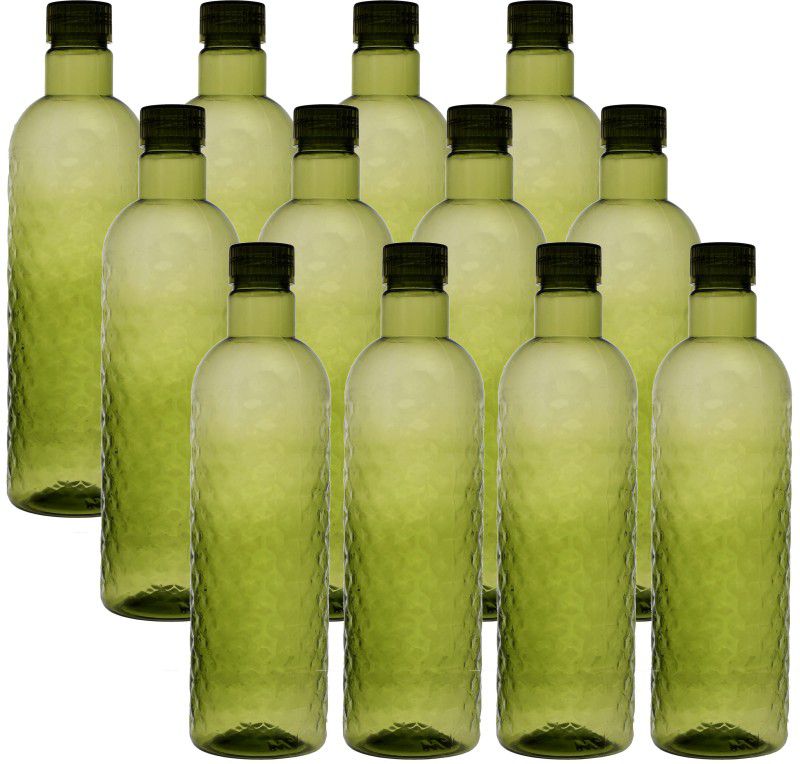 KUBER INDUSTRIES Plastic 12 Pieces Hammer Fridge Water Bottle Set with Lid (1000ml,Green) 1000 ml Bottle  (Pack of 12, Green, Plastic)