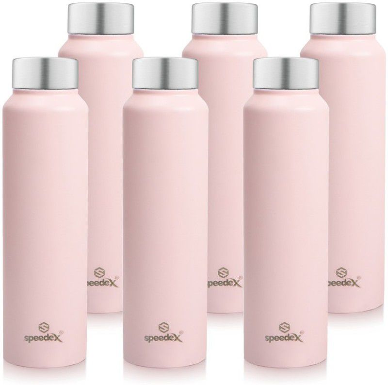 SPEEDEX Stainless Steel Water Bottle for fridge School Gym Sports Home office Boys Girls 1000 ml Bottle  (Pack of 6, Pink, Steel)