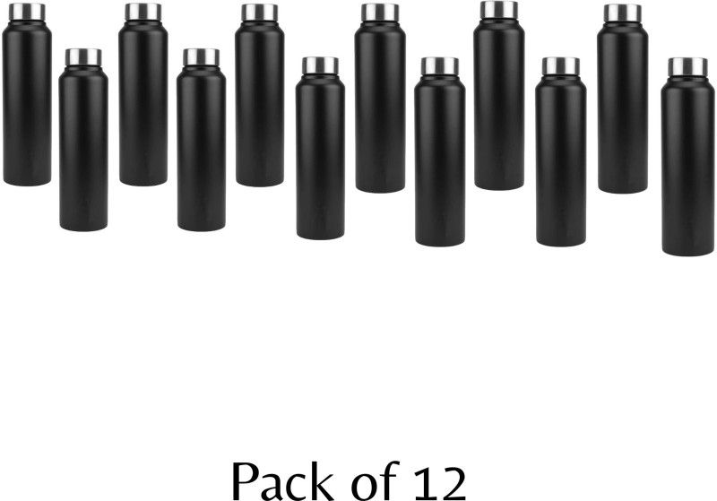 fastgear Pack of 12 Water Bottle with Screw cap for Home/Office/Gym/SchoolKids(Black) 1000 ml Bottle  (Pack of 12, Black, Steel)