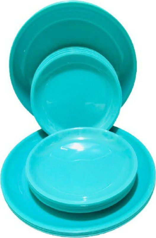 Everbuy Unbreakable Microwave Safe Round Sea Green Plates Set For Home Kitchen (Set of 6 Full plates {11 inches } and 6 Half Plates {7.5 inches} ) Dinner Plate  (Pack of 12, Microwave Safe)