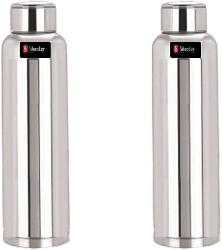 Silvester Stainless Steel Water Bottle for college/Fridge/Sports/Gym/Office-Silver Combo-2 1000 ml Bottle  (Pack of 2, Silver, Steel)