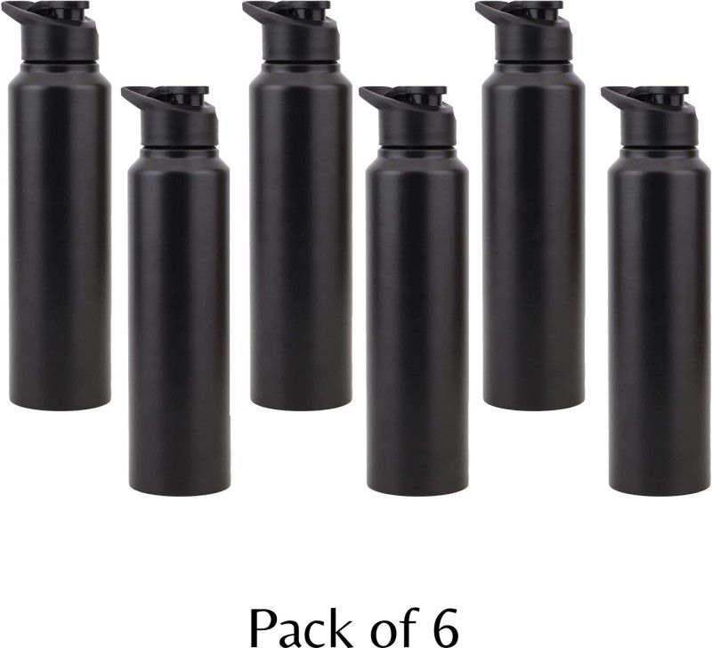 fastgear Pack of 6 Water Bottle with Sipper cap for Home/Office/Gym/SchoolKids(Black) 1000 ml Bottle  (Pack of 6, Black, Steel)