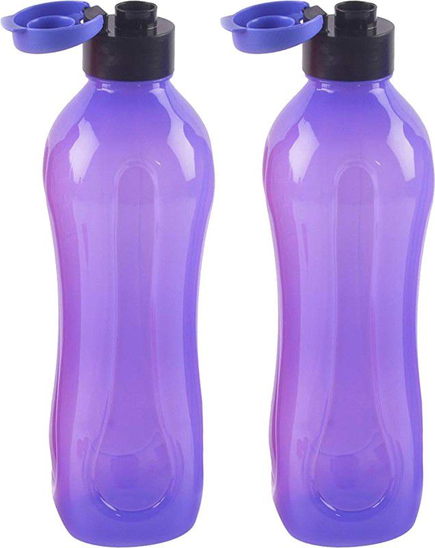 KUBER INDUSTRIES Plastic 2 Pieces Fridge Water Bottle Set with Flip Cap- ML (Blue) 1000 ml Bottle  (Pack of 2, Purple, Plastic)